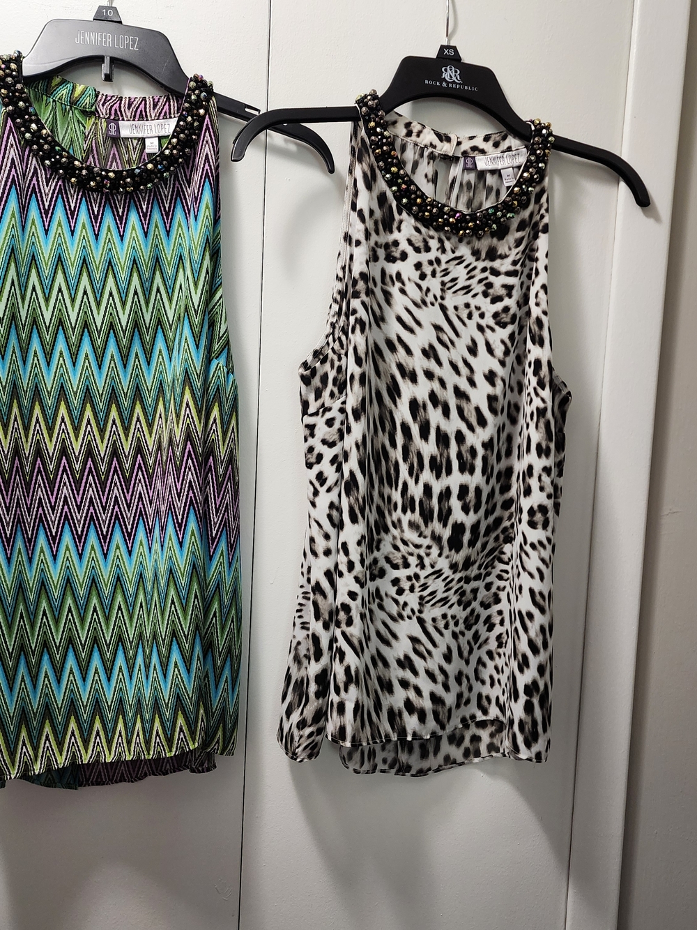 2 JLopez White&Black Leopard Beaded Haltwr And Multicolored Beaded Halter